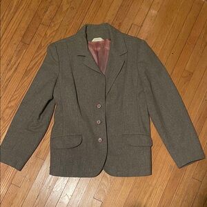 Vintage Women's Wool 3- Buttoned B Grey Blazer Jacket with Front Pockets Size 12